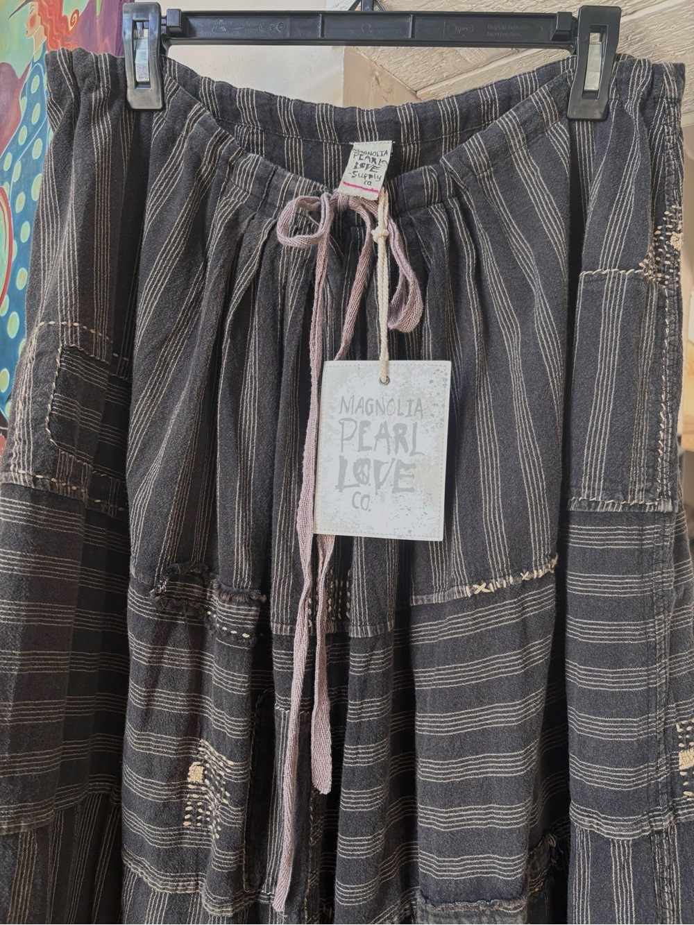 Magnolia Pearl NWT Embroidered Pissarro Skirt in Storm Gray Stripe - Picture 5 of 8